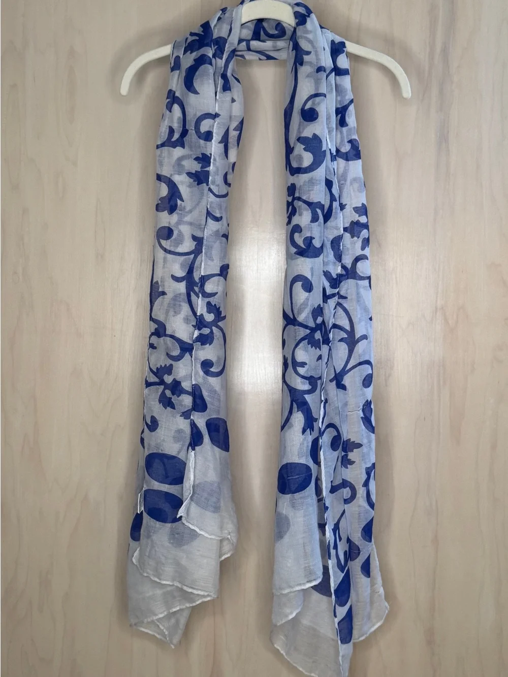 Charming Charlie Blue and White Scroll Print Lightweight Wrap Scarf